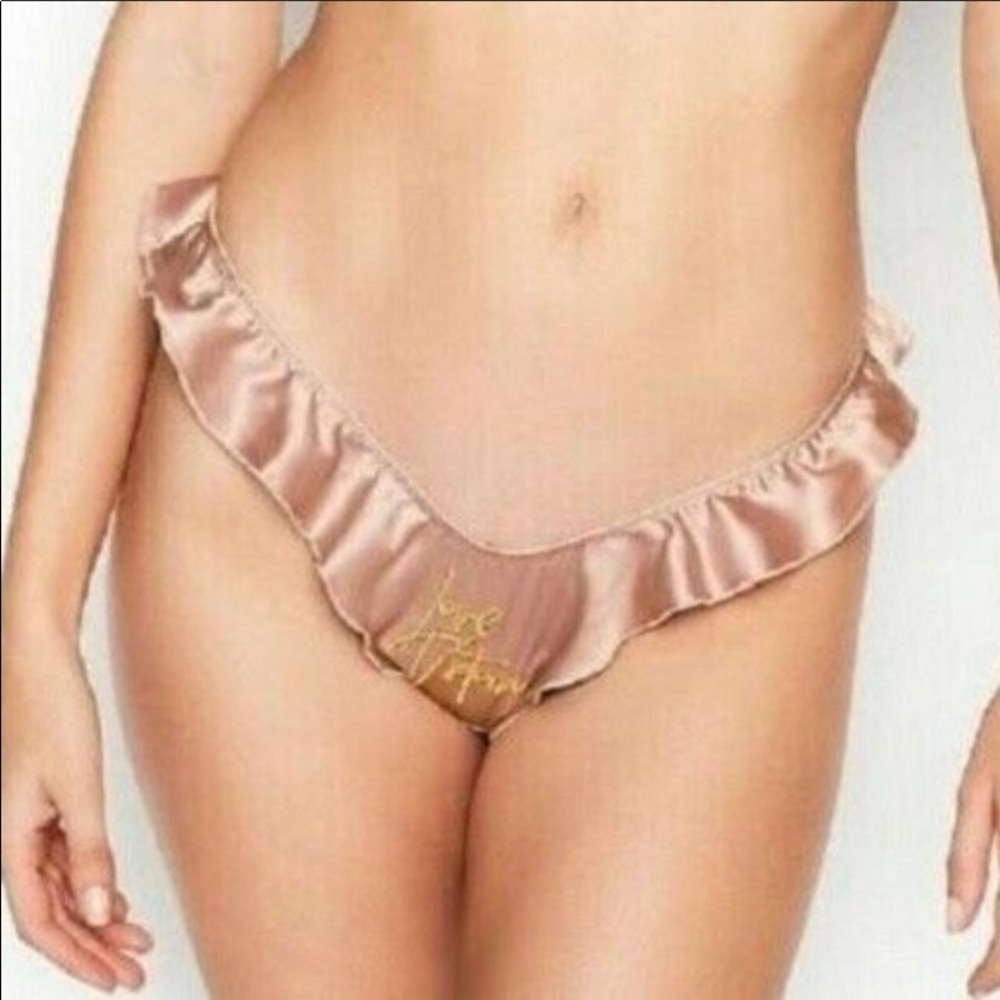 Victoria's Secret Satin Ruffle Bikini Panty in Blush with Gold Accent
